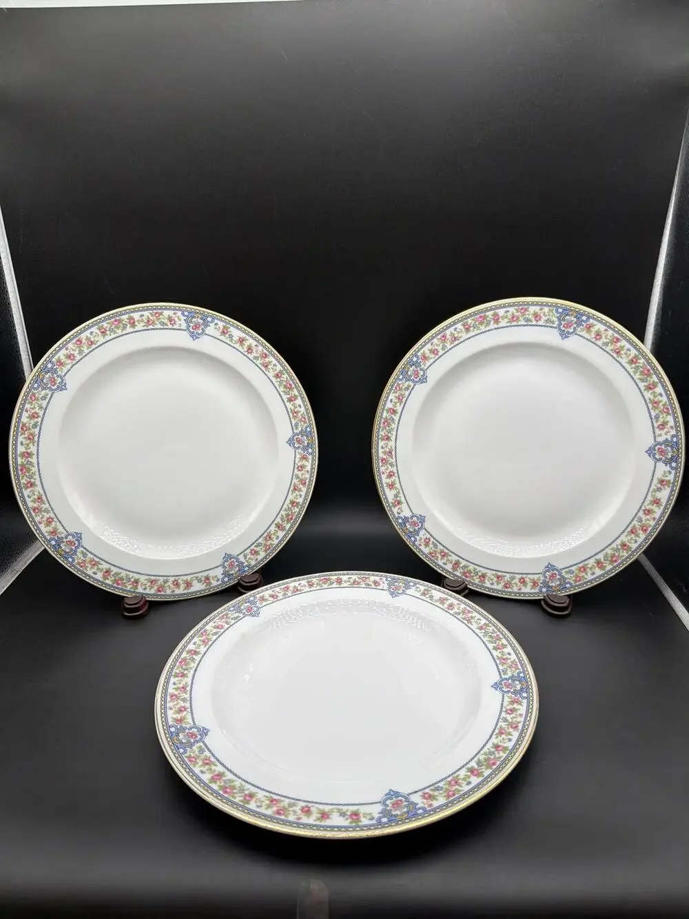 Hutschenreuther Selb Bavaria Yale Set 6 Dinner Plates 10” LHS Lion Pink Roses